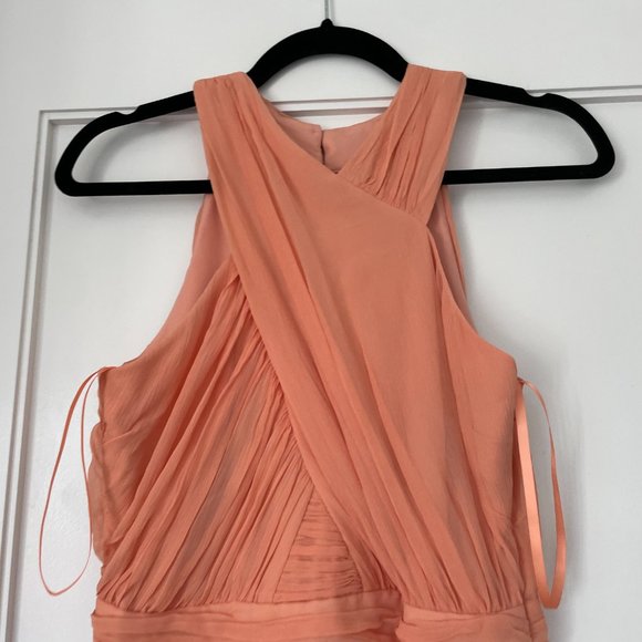 Veronica Beard Florencia Maxi-Length Dress Bright Coral Criss-cross Halter Neck - Picture 5 of 12